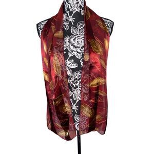 Sheer Burgundy Scarf Wrap Lightweight Leaf Print Shawl Fall Accessory Soft